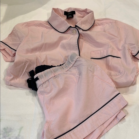 J. Crew Pink Pajama Set XXXS Cotton navy piping - Picture 5 of 9